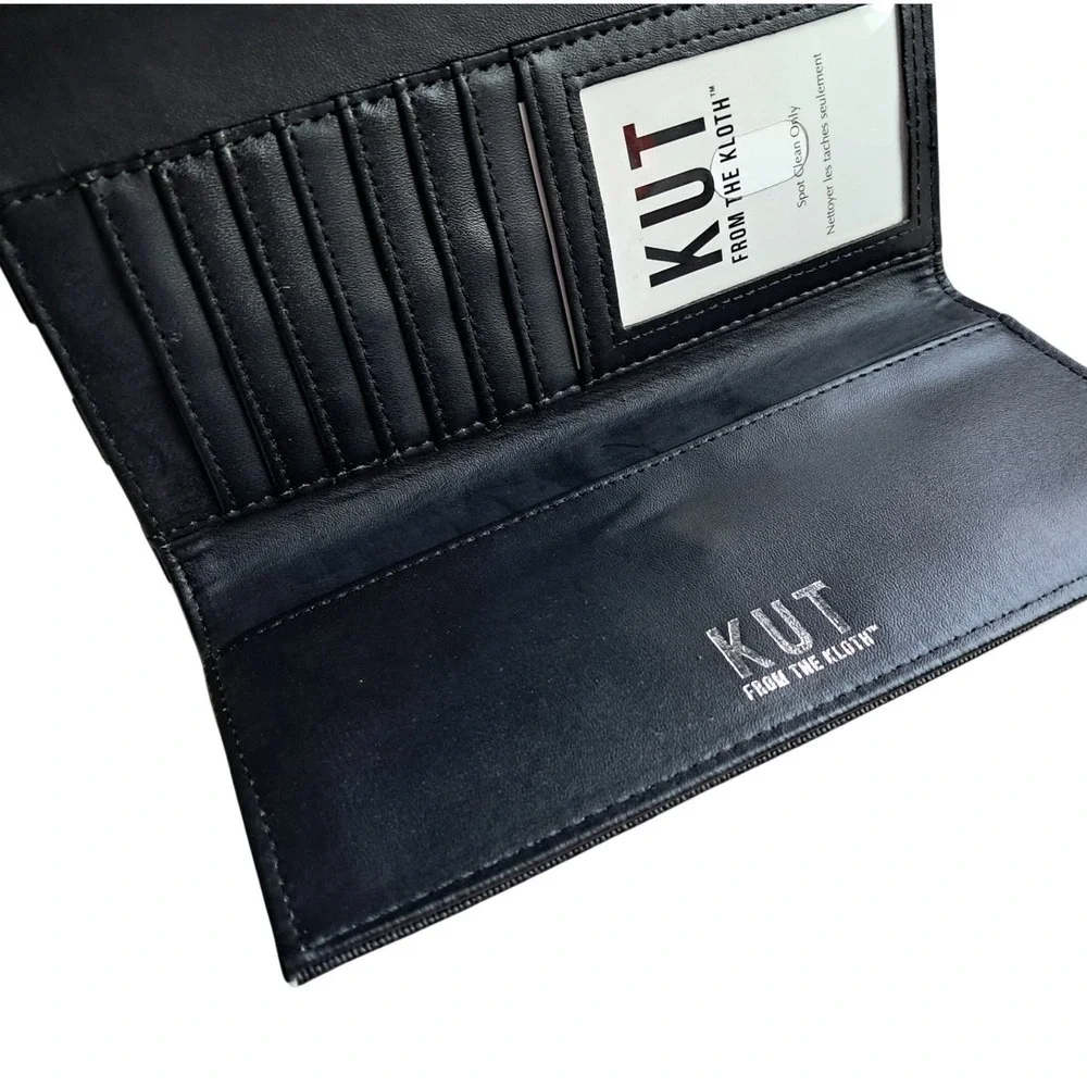 KUT From The Kloth Striped Continental Wallet Clutch Organizer Black White